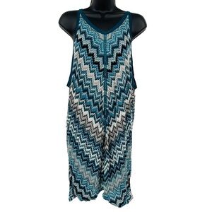 White‎ House Black Market Chevron Knit Top Womens 3X Twilight Teal Blue